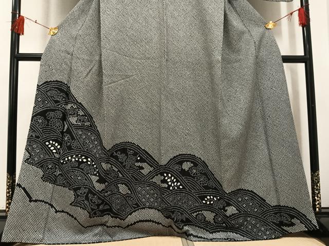 平和屋着物●訪問着 絞り 立波花文 黒地 正絹 逸品 AABH4114ph