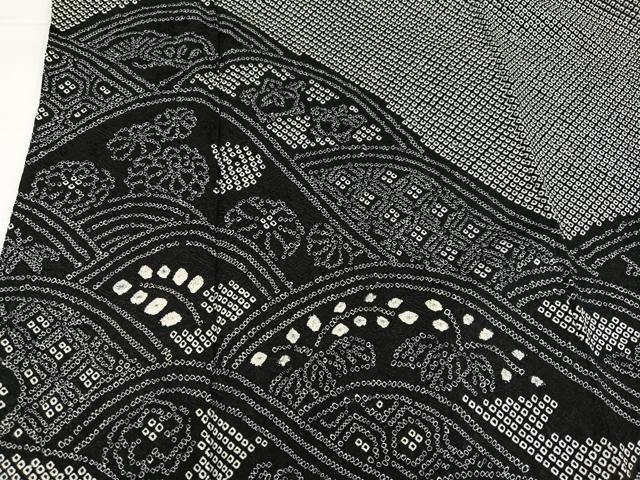 平和屋着物●訪問着 絞り 立波花文 黒地 正絹 逸品 AABH4114ph