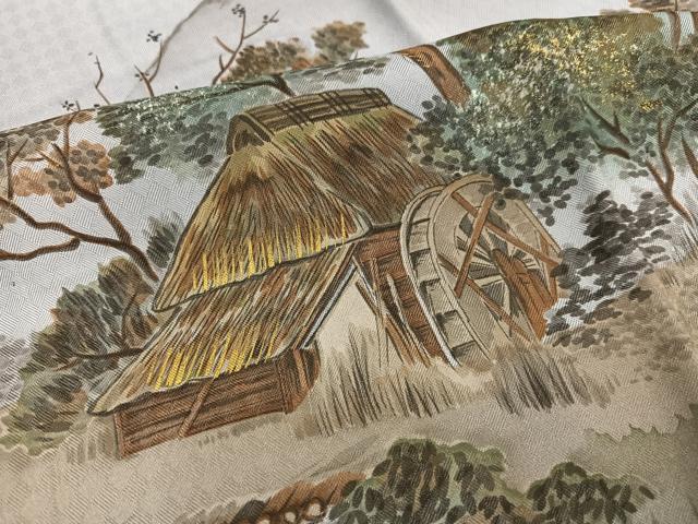 平和屋着物●男性 長襦袢 袷 手描き 風景樹林文 金彩 正絹 逸品 未使用 AABH4118ph