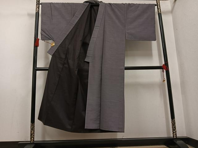 平和屋着物●男性 紬 アンサンブル 色無地 江戸鼠色 正絹 逸品 AABH4120ph