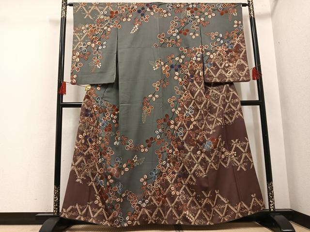 平和屋着物●訪問着 草花文 金彩 正絹 逸品 AABH4127ph