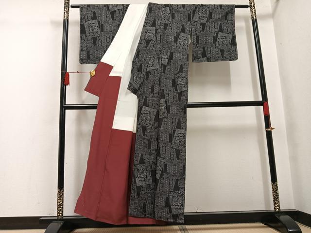 平和屋着物●本場大島紬 一元絣 狩猟文 正絹 逸品 未使用 AABH4130ph
