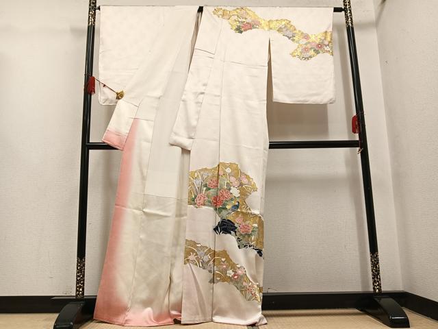 平和屋着物●訪問着 友禅 刺繍 花鳥文 金彩 正絹 逸品 未使用 AABH4131ph
