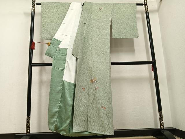 平和屋着物●訪問着 絞り 刺繍 草花文 金糸 正絹 逸品 AABH4138ph