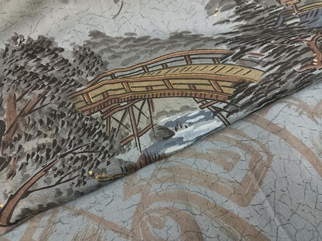 平和屋着物●男性 長襦袢 無双仕立て 作家物 手描き 風景文 金彩 正絹 逸品 AABH4147ph