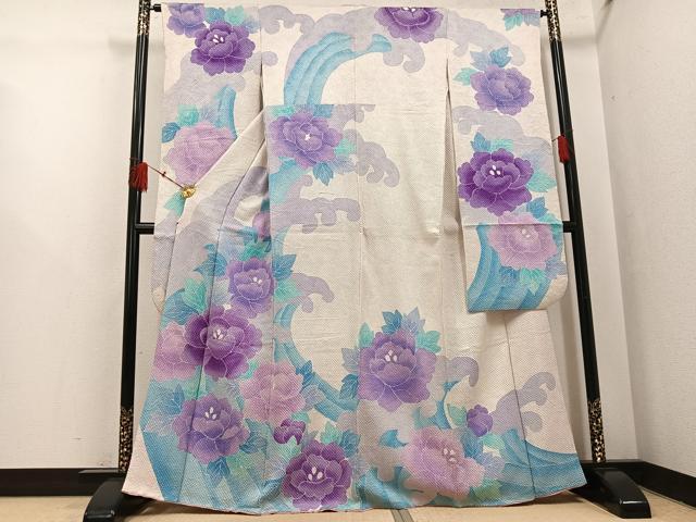 平和屋着物●名門 藤娘きぬたや・総絞り 振袖 草花文 正絹 逸品 AABH4149ph