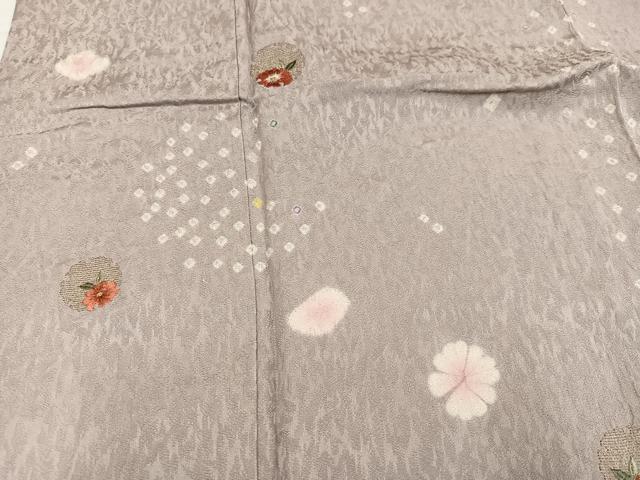 平和屋着物●訪問着 絞り 刺繍 雪輪花文 金糸 正絹 逸品 AABH4164ph
