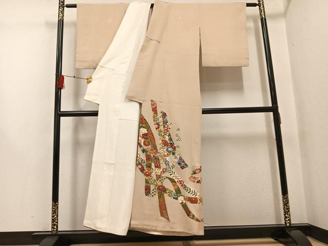 平和屋着物●本加賀友禅作家 窪田裕兆 色留袖 草花青海波 正絹 逸品 AABH4167ph