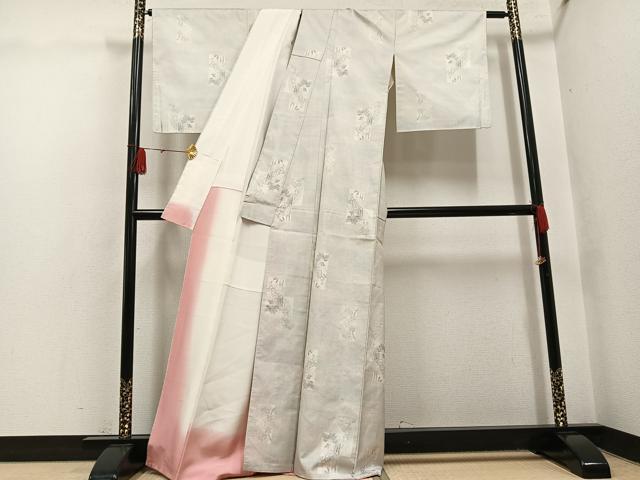 平和屋着物●本場大島紬 白大島 一元7マルキ 草花文 正絹 逸品 AABH4174ph