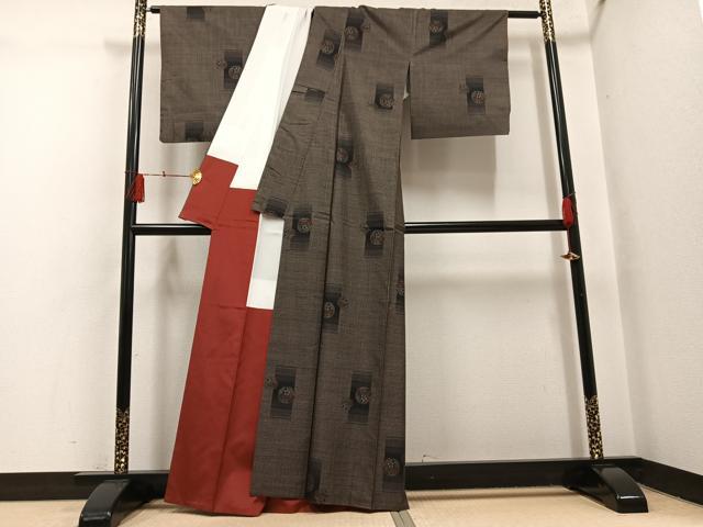 平和屋着物●本場大島紬 カタス7マルキ 花丸文 正絹 逸品 AABH4177ph