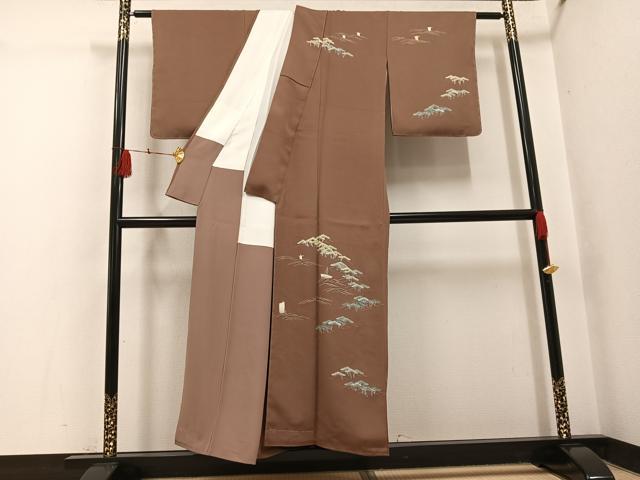 平和屋着物●名門・上野家 上野街子 清染居 訪問着 浜松船文 正絹 逸品 AABH4179ph