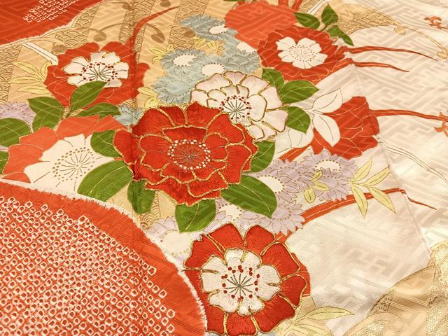 平和屋着物●豪華振袖 駒刺繍 絞り 草花文 金彩 正絹 逸品 AABH4180ph