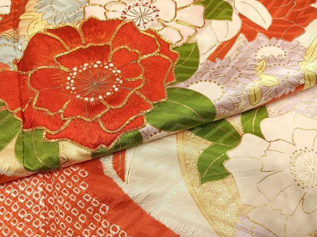 平和屋着物●豪華振袖 駒刺繍 絞り 草花文 金彩 正絹 逸品 AABH4180ph