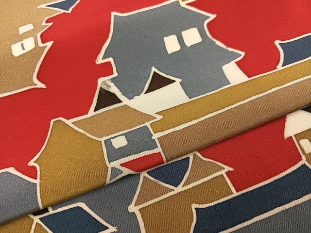 平和屋着物●上質な小紋 城 天守 正絹 逸品 AABH4193ph