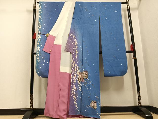 平和屋着物●豪華振袖 御所車桜文 暈し染め 金彩 さが美扱い 正絹 逸品 AABH4200ph