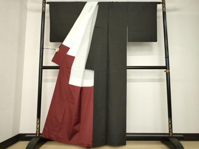 平和屋着物●本場大島紬 変わり格子 黒地 正絹 逸品 AABH4205ck