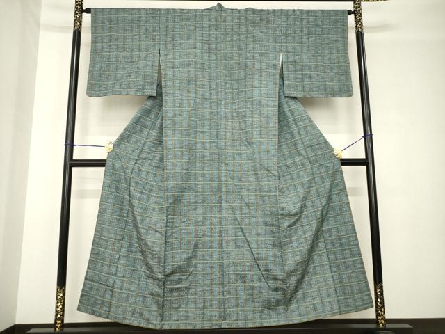 平和屋着物●花織 紬 格子 正絹 逸品 AABH4211ck