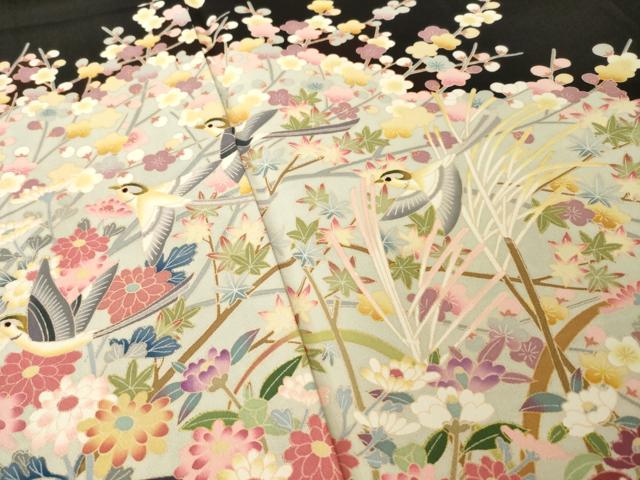 平和屋着物●豪華黒留袖 友禅 作家物 花鳥文 正絹 逸品 AABH4216ck