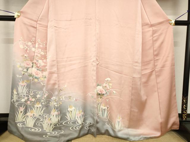 平和屋着物●訪問着 友禅 流水花文 暈し染め 金彩 正絹 逸品 AABH4221ck