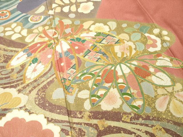 平和屋着物●豪華振袖 作家物 春峰 駒刺繍 松竹梅流水吉祥花文 金彩 正絹 逸品 AABH4222ck