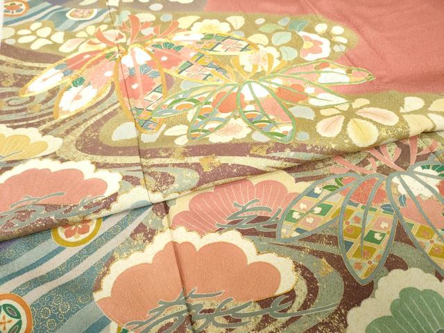 平和屋着物●豪華振袖 作家物 春峰 駒刺繍 松竹梅流水吉祥花文 金彩 正絹 逸品 AABH4222ck