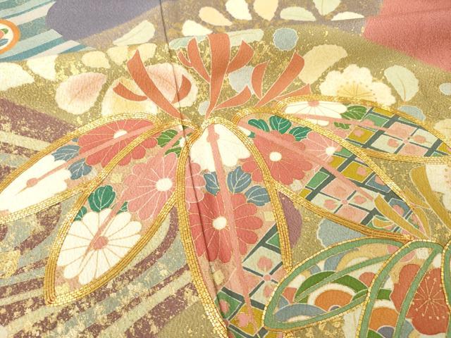 平和屋着物●豪華振袖 作家物 春峰 駒刺繍 松竹梅流水吉祥花文 金彩 正絹 逸品 AABH4222ck