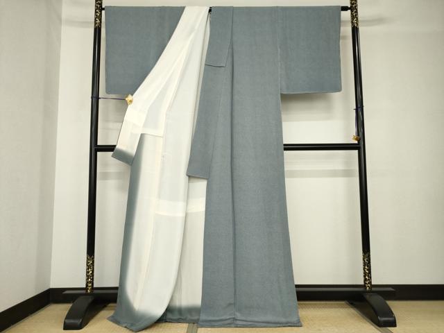 平和屋着物●江戸小紋 極小鮫小紋柄 草木染 鬼しぼ縮緬 ロング丈 正絹 逸品 未使用 AABH4230ck