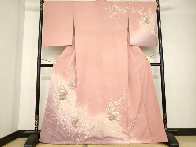 平和屋着物○訪問着 友禅 花車文 暈し染め 金彩 正絹 逸品 未使用