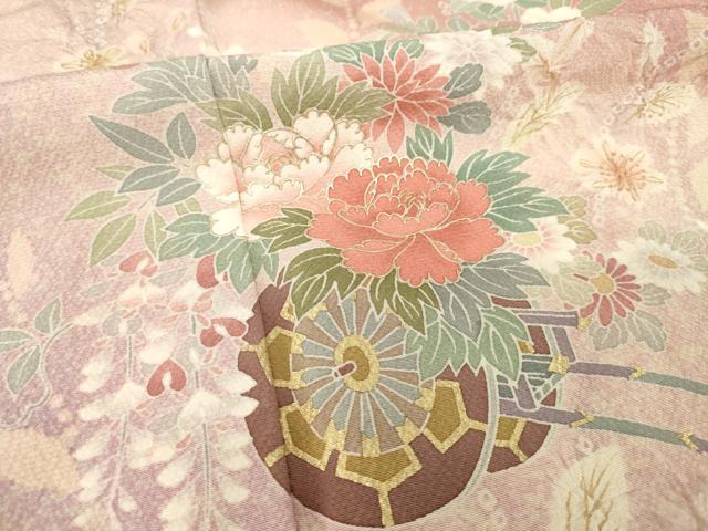平和屋着物●訪問着 友禅 花車文 暈し染め 金彩 正絹 逸品 未使用 AABH4242ck