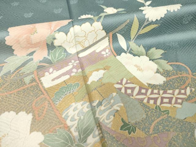 平和屋着物●訪問着 友禅 几帳花文 暈し染め 金彩 ロング丈 正絹 逸品 AABH4243ck