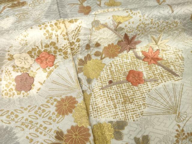 平和屋着物●訪問着 絞り 刺繍 扇面花文 金彩 高島屋扱い 正絹 逸品 AABH4250ck