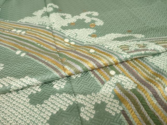 平和屋着物●訪問着 駒刺繍 絞り 立波文 正絹 逸品 AABH4253ck