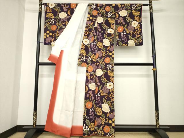 平和屋着物●上質な小紋 花唐草文 正絹 逸品 AABH4256ck