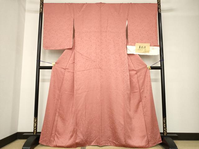 平和屋着物●上質な色無地 作家物 祐休 草木染 鳳凰花唐草文 真赭色 正絹 逸品 AABH4259ck