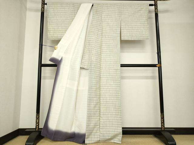 平和屋着物●上質な紬 格子 正絹 逸品 AABH4262ck