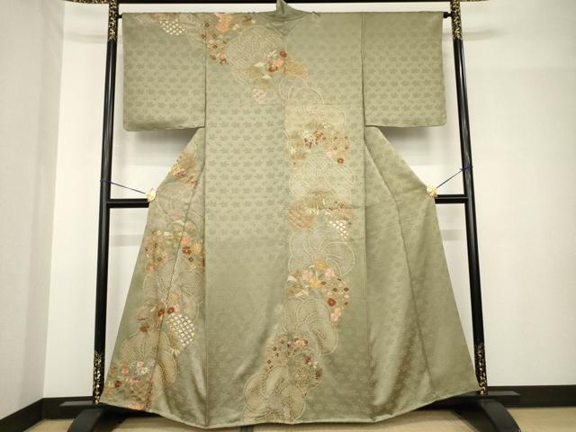平和屋着物●訪問着 総刺繍 ねじ梅 金糸 正絹 逸品 AABH4265ck