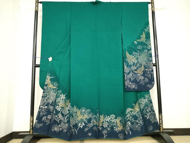 平和屋着物●染色作家 斉藤三才 振袖 花鳥文 寿光織 正絹 逸品 AABH4272ck