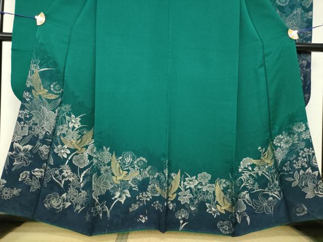 平和屋着物●染色作家 斉藤三才 振袖 花鳥文 寿光織 正絹 逸品 AABH4272ck