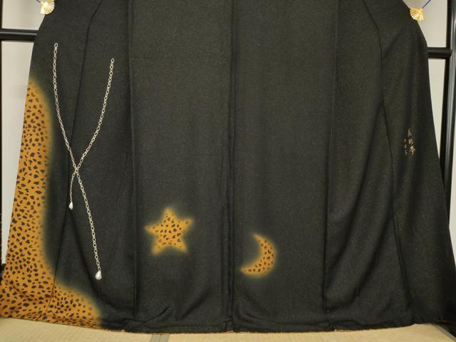 平和屋着物●訪問着 美彩夢 ヒョウ柄 黒地 金彩 金通し地 ロング丈 正絹 逸品 AABH4275ck
