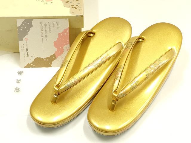 平和屋着物●和装小物 和装草履 伊と忠 花柄 金彩 共箱付き 逸品 AABH4288ay