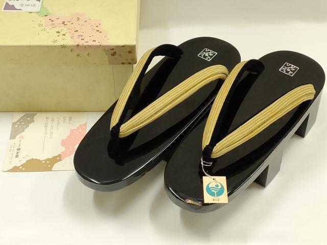 平和屋着物●和装小物 下駄 伊と忠 鼻緒:縞 枝梅 逸品 未使用 AABH4289ay