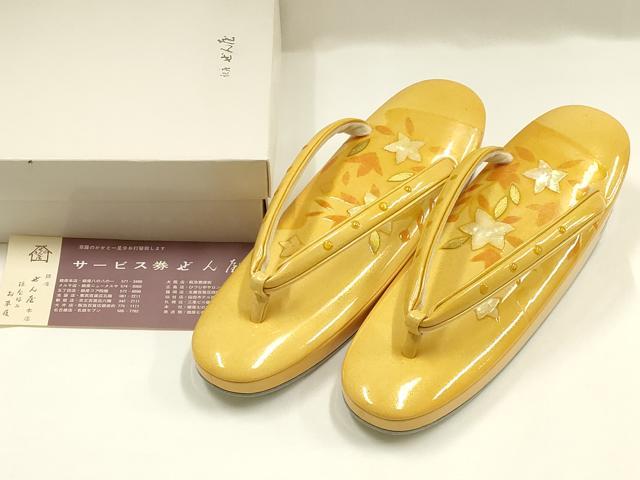 平和屋着物●和装小物 和装草履 銀座 ぜん屋 花柄 金彩 共箱付き 逸品 AABH4291ay