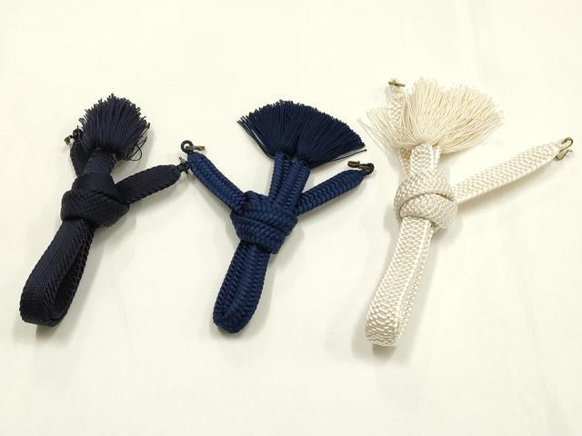 平和屋着物▼男性 和装小物 羽織紐まとめて3点 紺色系 青色系 白色系 撚り房 逸品 未使用 AABH4380ay