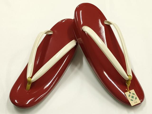 平和屋着物●和装小物 和装草履 伊と忠 赤×白 本革製品 逸品 未使用 AABH4389ay