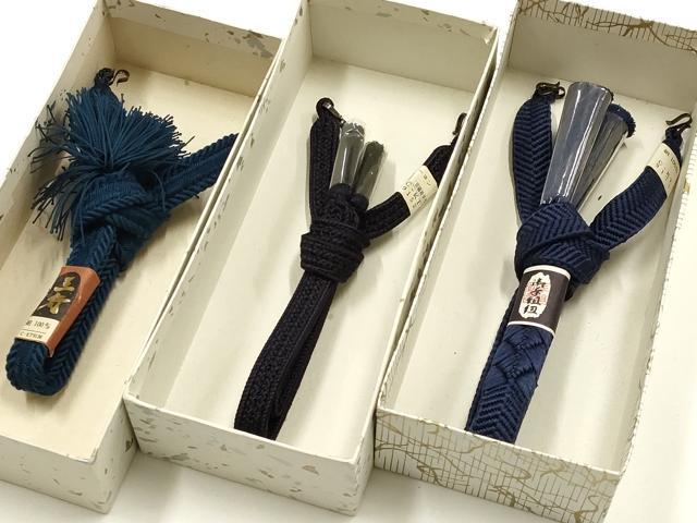 平和屋着物▼男性 和装小物 羽織紐まとめて3点 紺色系 逸品 未使用 AABH4400ay