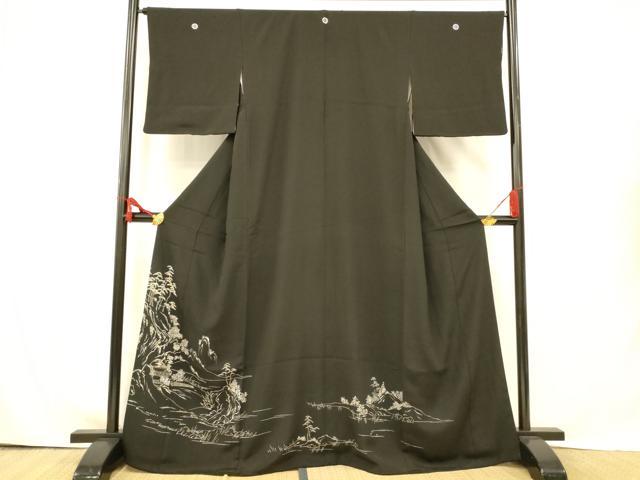 平和屋着物■豪華黒留袖 手描き 風景文 正絹 逸品 AABH4412fw