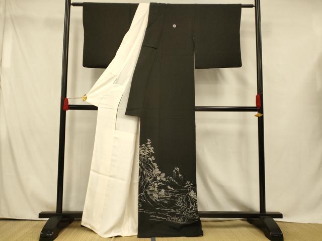 平和屋着物■豪華黒留袖 手描き 風景文 正絹 逸品 AABH4412fw