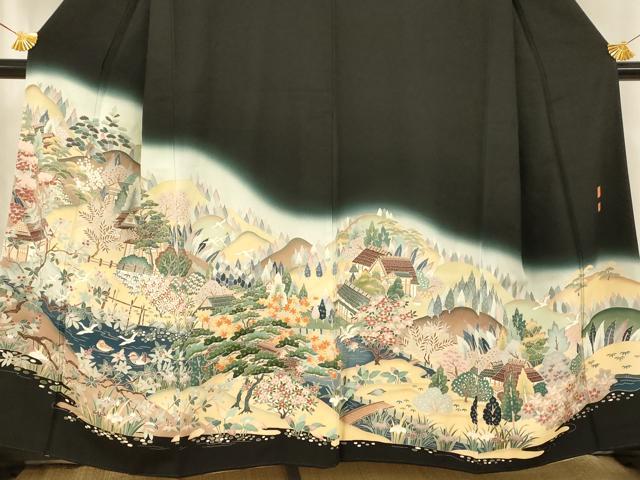 平和屋着物■豪華黒留袖 作家物 花鳥風景文 暈し染め 正絹 逸品 AABH4419fw