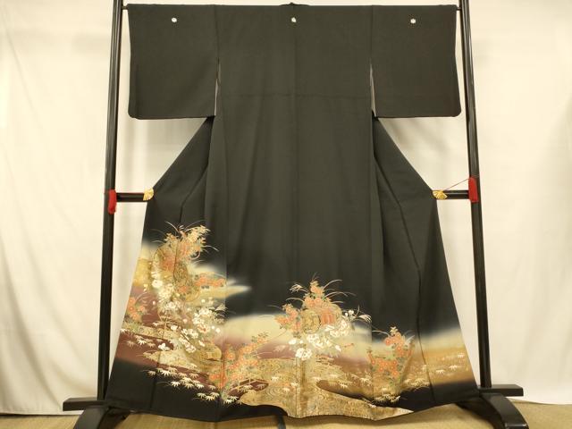 平和屋着物■豪華黒留袖 草花陶器文 暈し染め 金銀彩 正絹 逸品 AABH4434fw