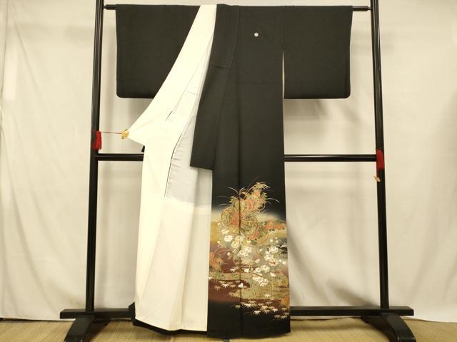 平和屋着物■豪華黒留袖 草花陶器文 暈し染め 金銀彩 正絹 逸品 AABH4434fw
